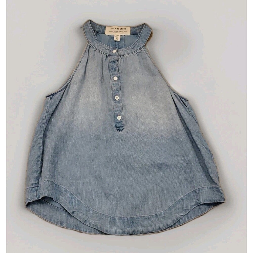 Cloth & Stone Anthropology Blue Tencel Lyocell Button Halter Tank Top Size PXS